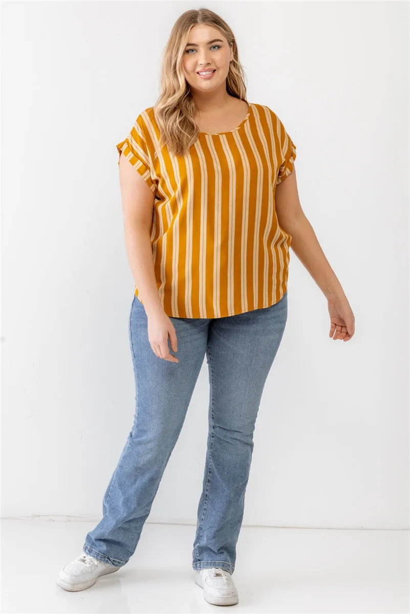 Voluptuous ( ) Plus Striped Short Sleeve Relax Top - 2 colors - Ships from The US