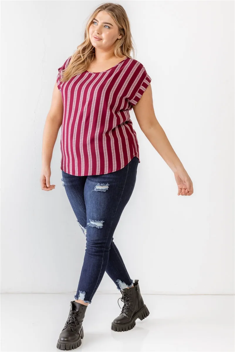 Voluptuous ( ) Plus Striped Short Sleeve Relax Top - 2 colors - Ships from The US