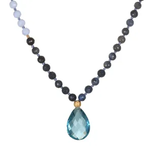 Wise Spirit Sky Blue Topaz Gemstone Drop Mala