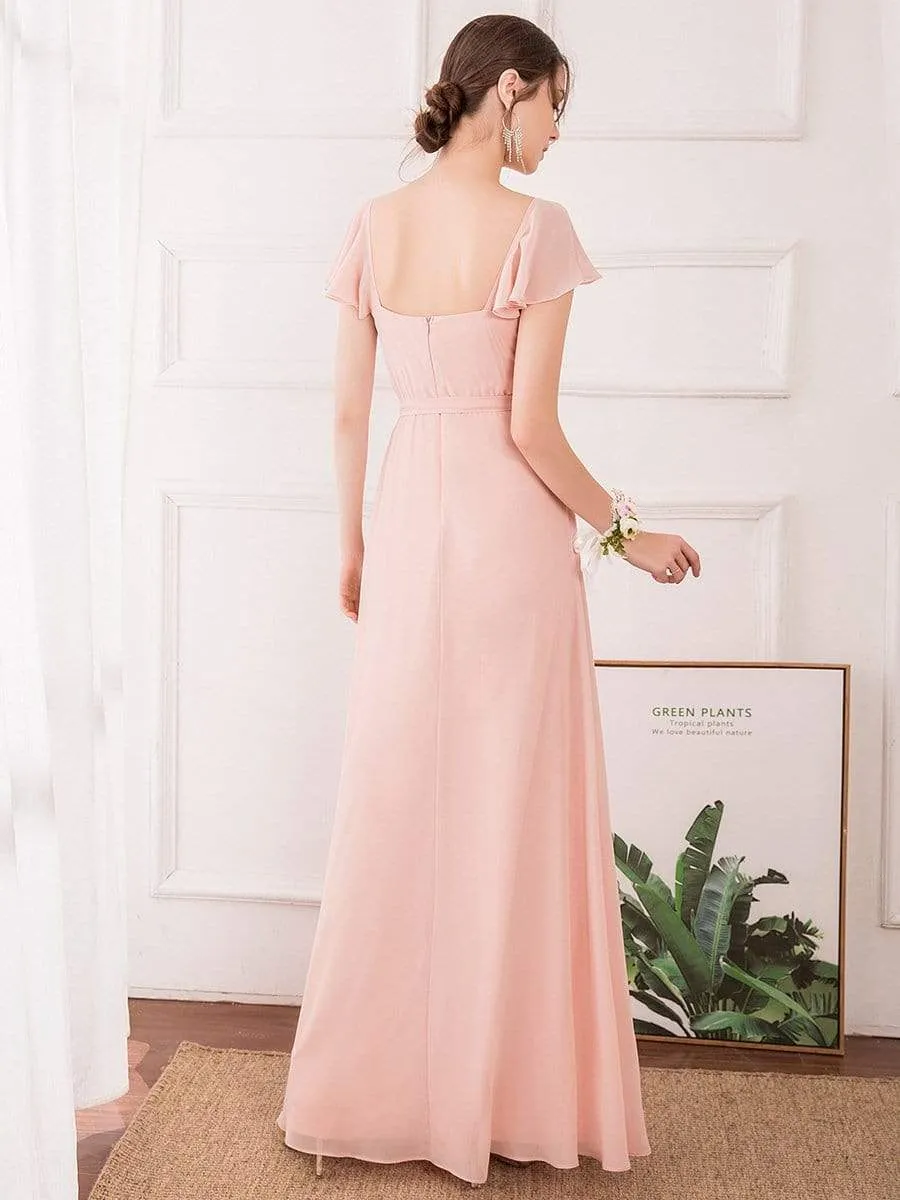 Women's Elegant A-Line Ruffles Sleeve Chiffon Bridesmaid Dress