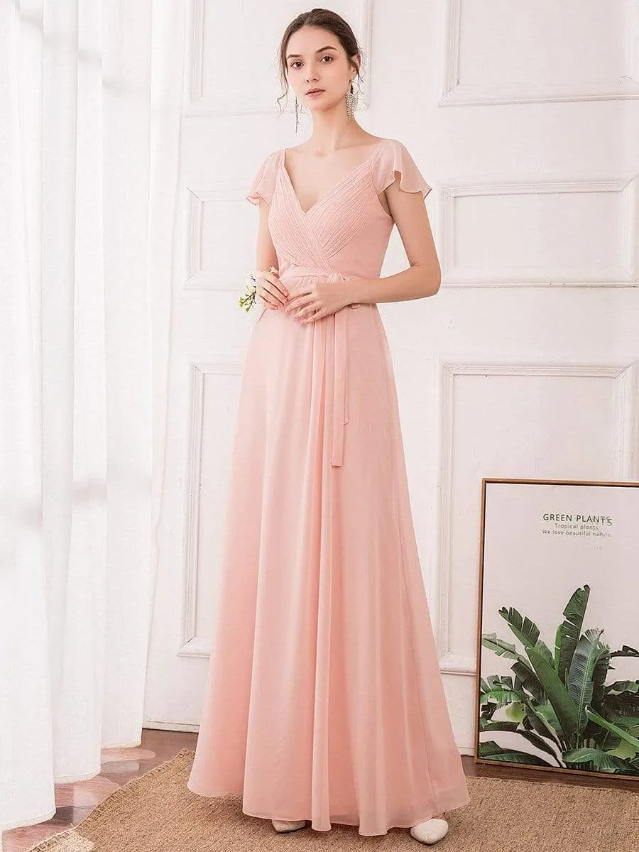 Women's Elegant A-Line Ruffles Sleeve Chiffon Bridesmaid Dress