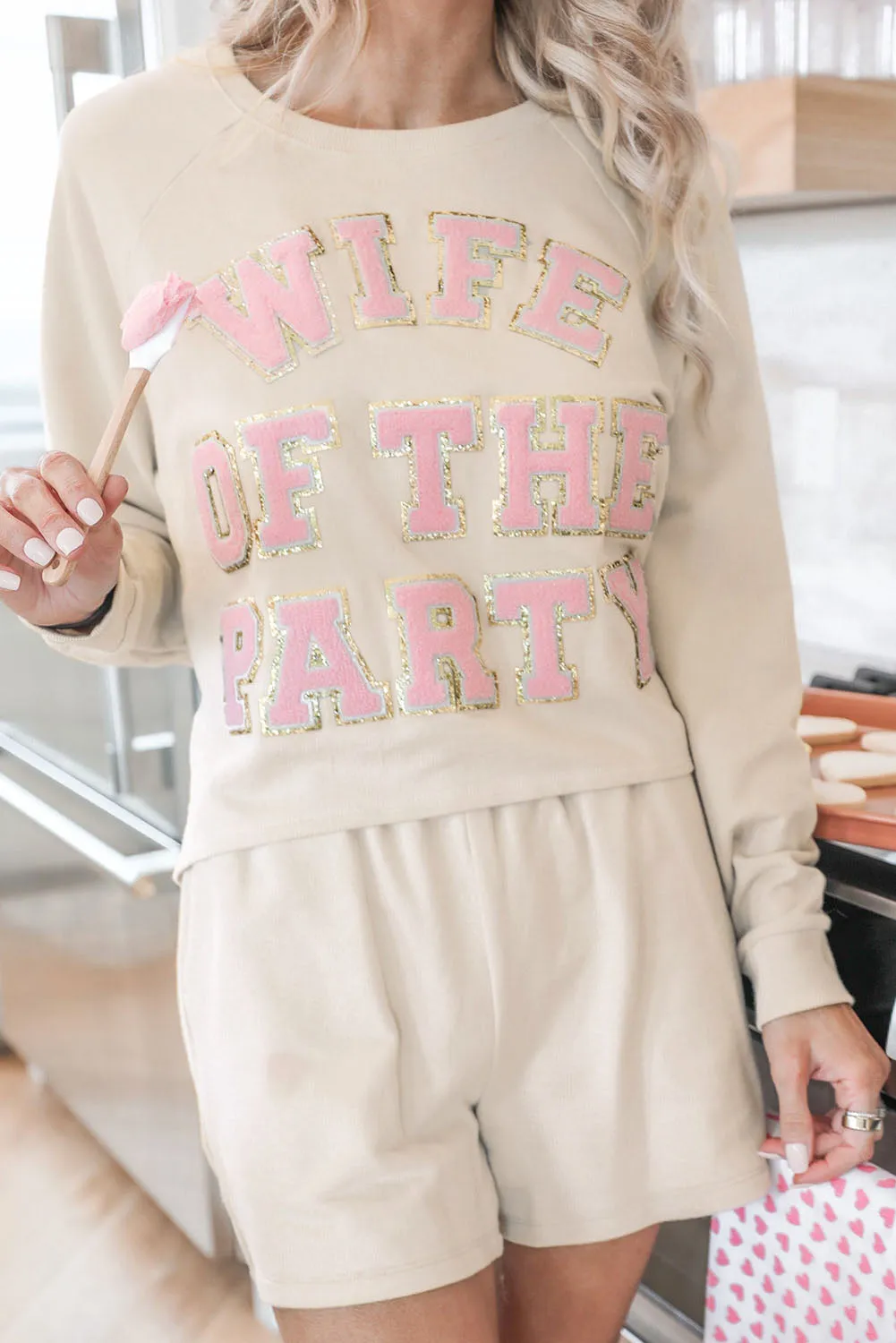 Womens Pajamas with Slogan | Apricot Letter Print Long Sleeve Top and Shorts Lounge Outfit